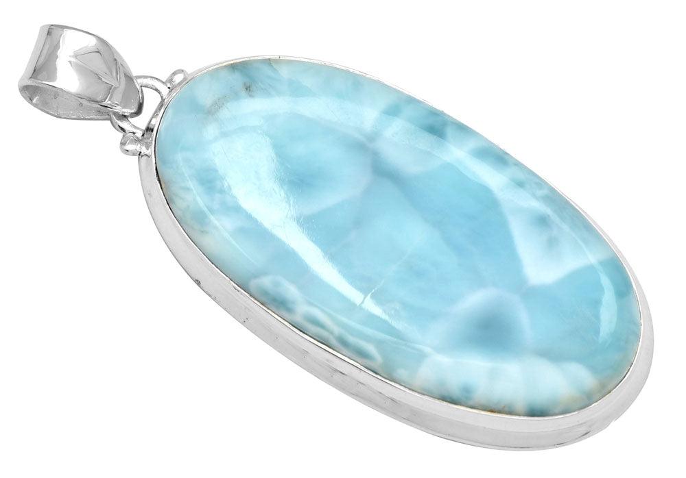 Larimar  2" Long 925 Solid Sterling Silver Pendant With 18" Chain - YoTreasure