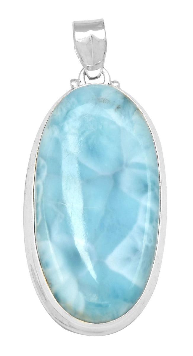 Larimar  2" Long 925 Solid Sterling Silver Pendant With 18" Chain - YoTreasure