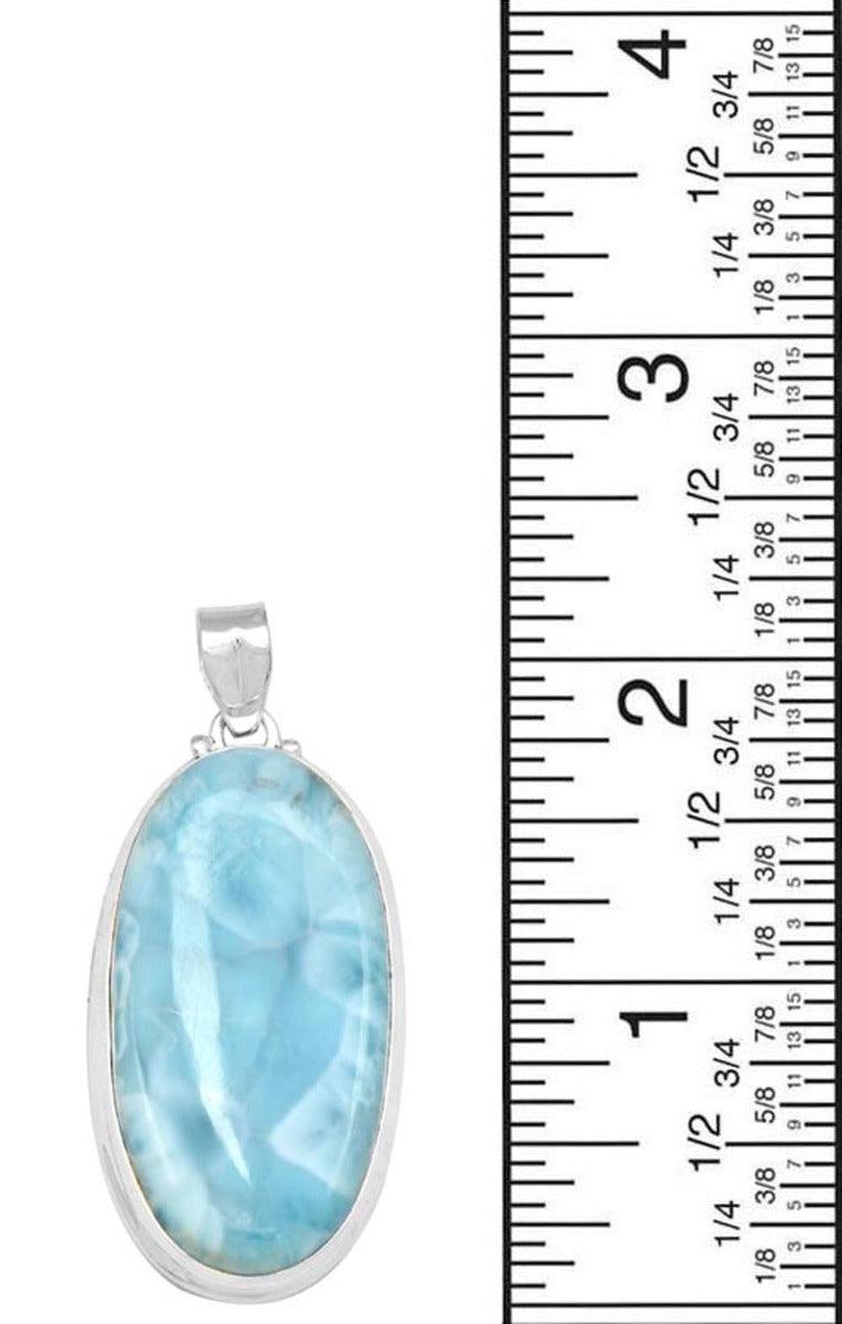 Larimar  2" Long 925 Solid Sterling Silver Pendant With 18" Chain - YoTreasure