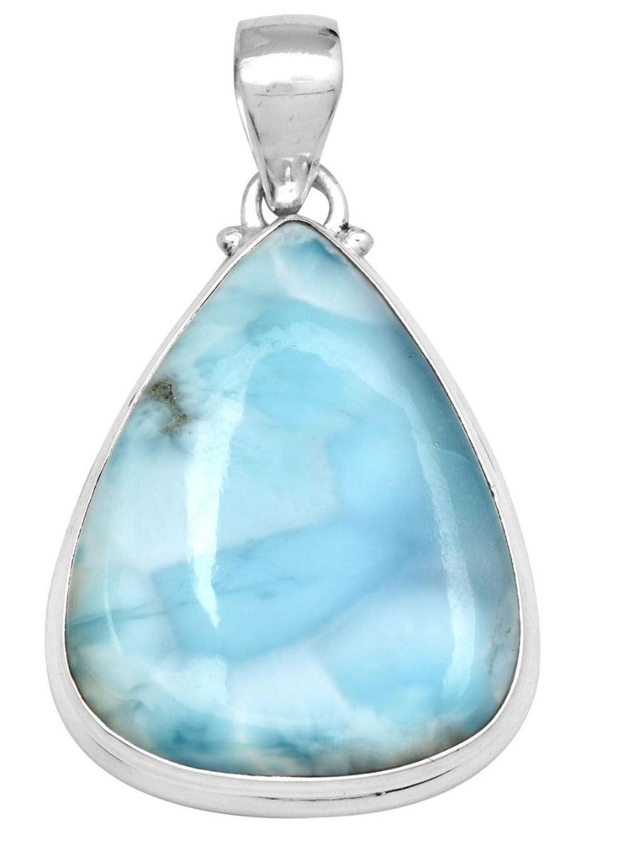 Larimar  1 3/4" Long 925 Solid Sterling Silver Pendant With 18" Chain - YoTreasure