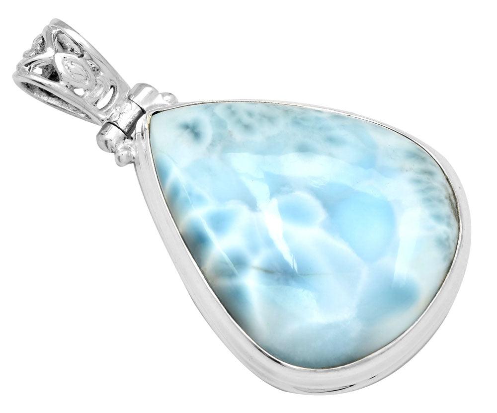 Larimar  1 3/4" Long 925 Solid Sterling Silver Pendant With 18" Chain - YoTreasure