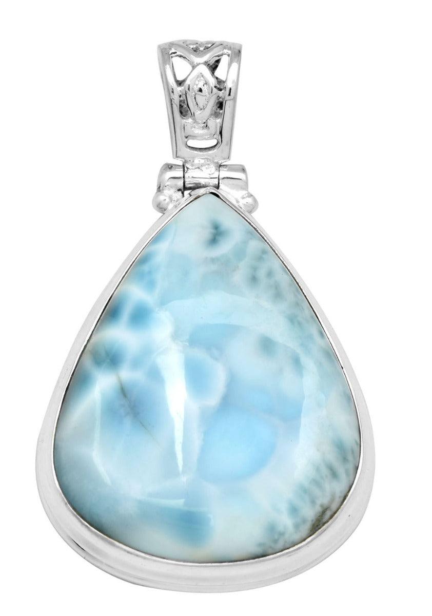 Larimar  1 3/4" Long 925 Solid Sterling Silver Pendant With 18" Chain - YoTreasure