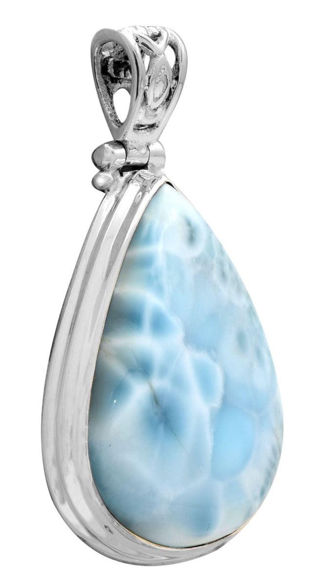 Larimar  1 3/4" Long 925 Solid Sterling Silver Pendant With 18" Chain - YoTreasure