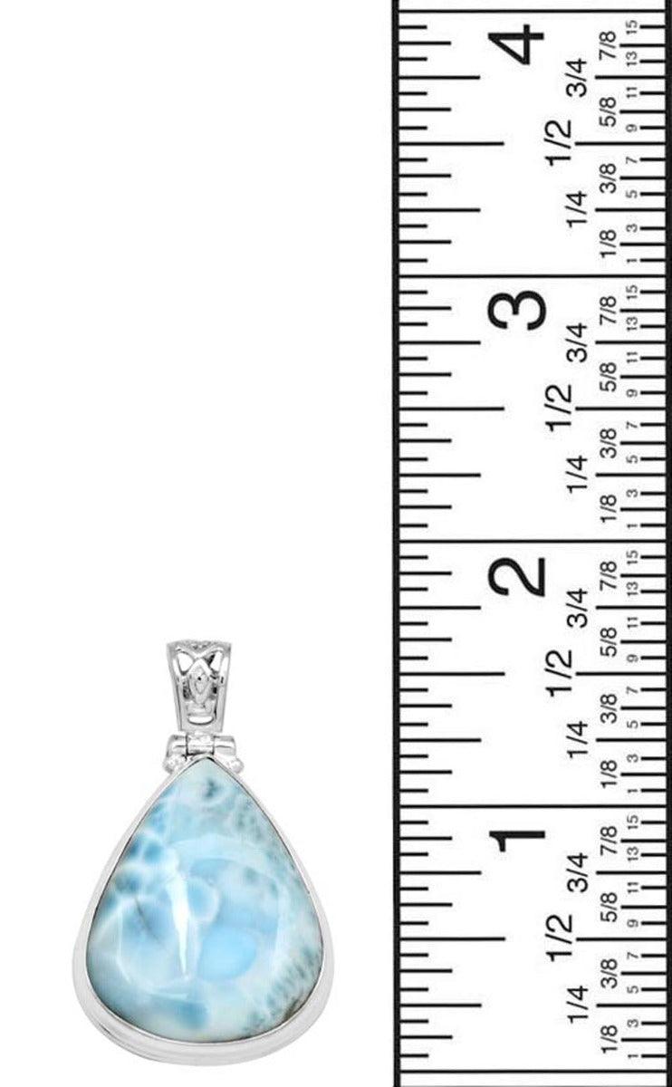 Larimar  1 3/4" Long 925 Solid Sterling Silver Pendant With 18" Chain - YoTreasure
