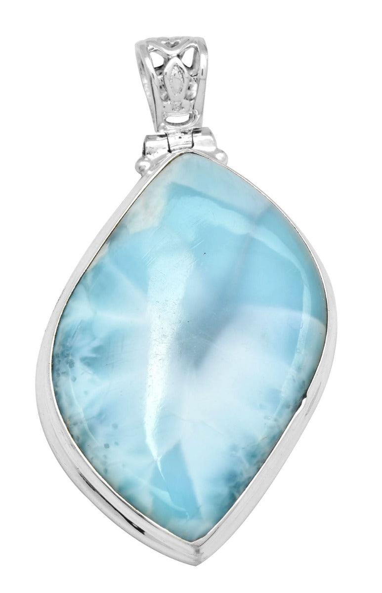 Larimar  2" Long 925 Solid Sterling Silver Pendant With 18" Chain - YoTreasure