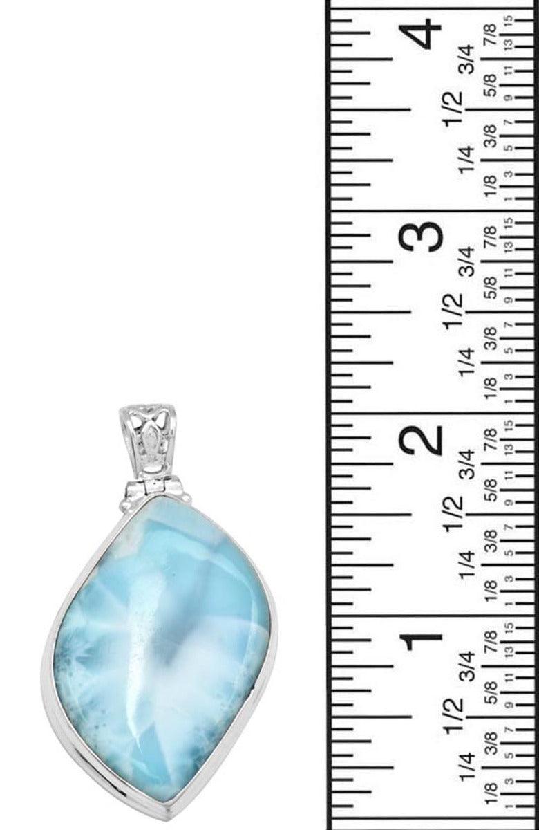 Larimar  2" Long 925 Solid Sterling Silver Pendant With 18" Chain - YoTreasure