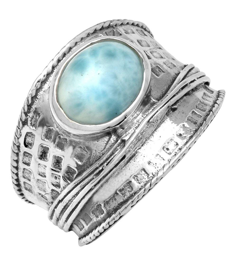Natural Larimar Solid 925 Sterling Silver Ring Jewelry - YoTreasure