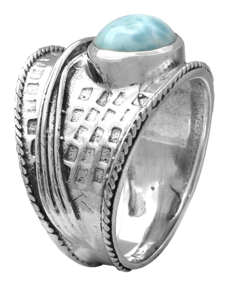 Natural Larimar Solid 925 Sterling Silver Ring Jewelry - YoTreasure