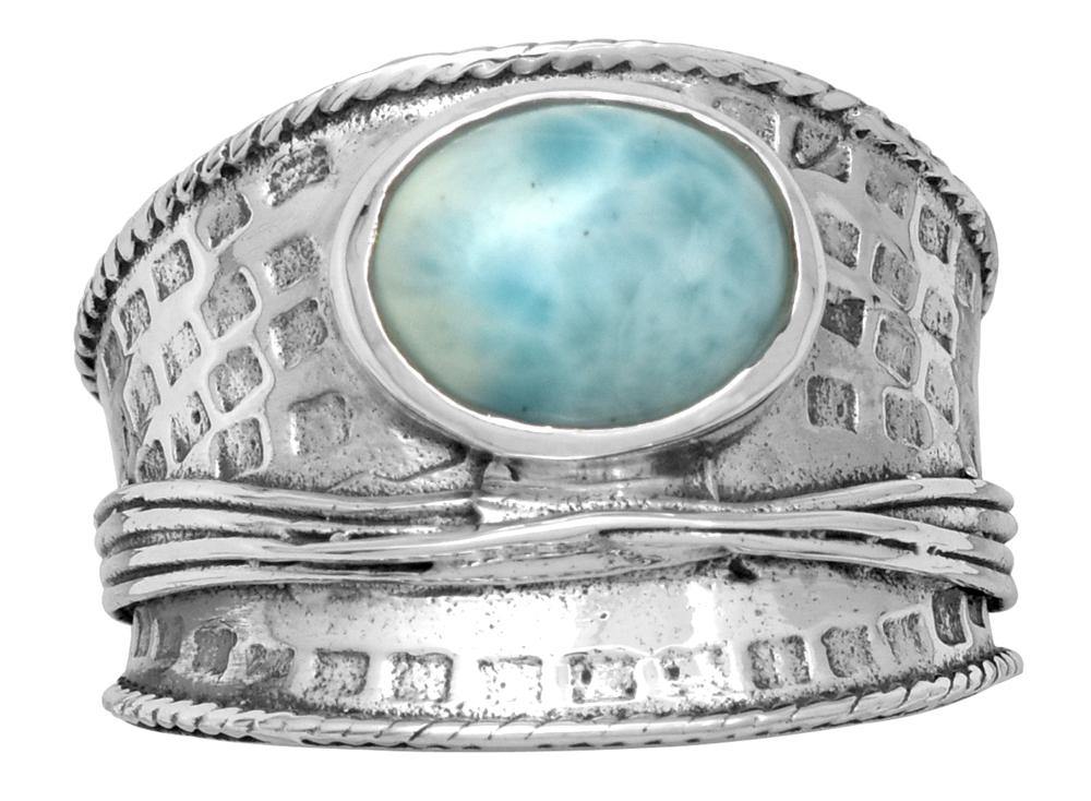 Natural Larimar Solid 925 Sterling Silver Ring Jewelry - YoTreasure