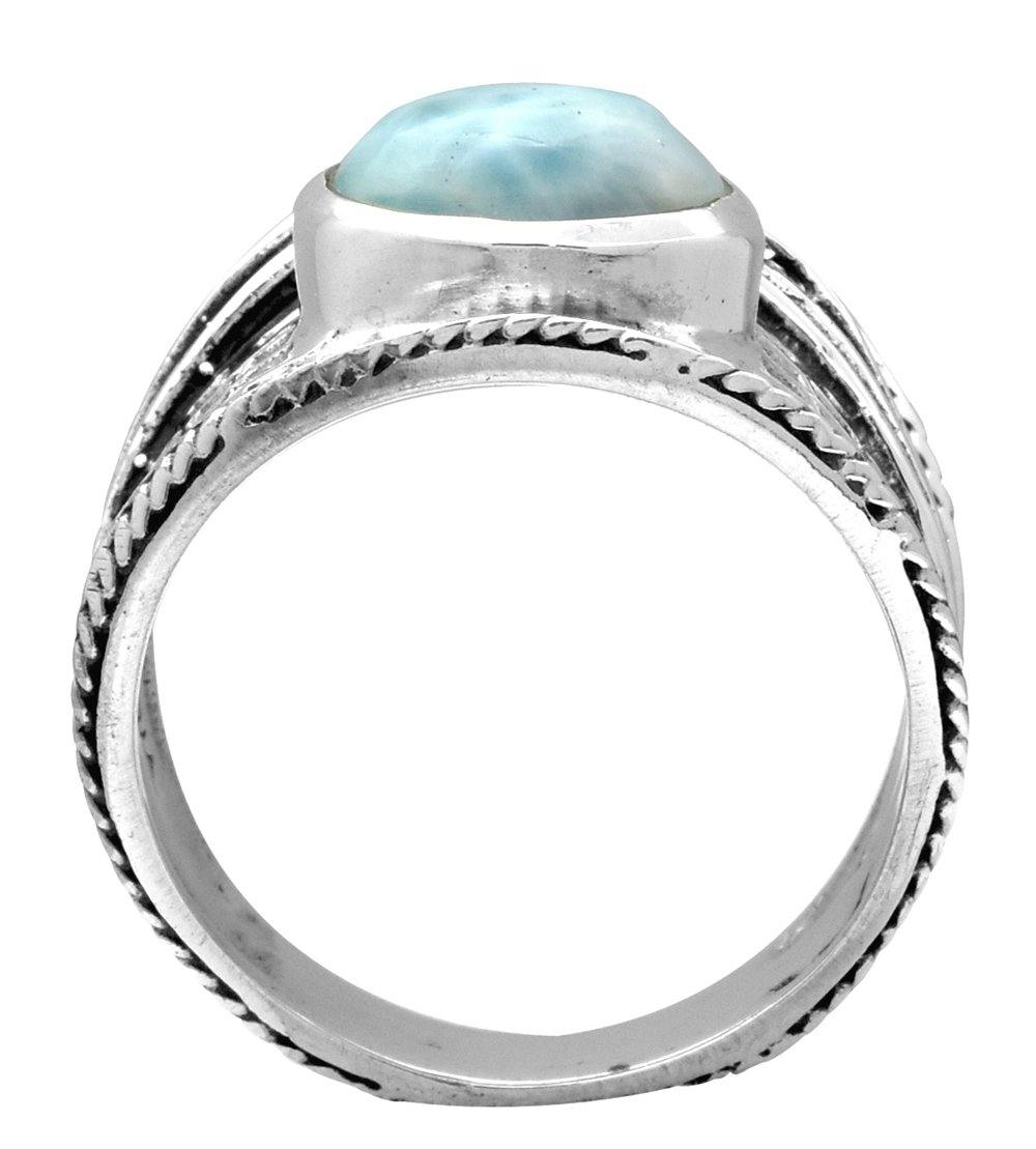 Natural Larimar Solid 925 Sterling Silver Ring Jewelry - YoTreasure