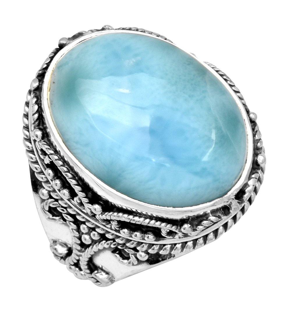 Natural Larimar Solid 925 Sterling Silver Cocktail Ring Jewelry - YoTreasure