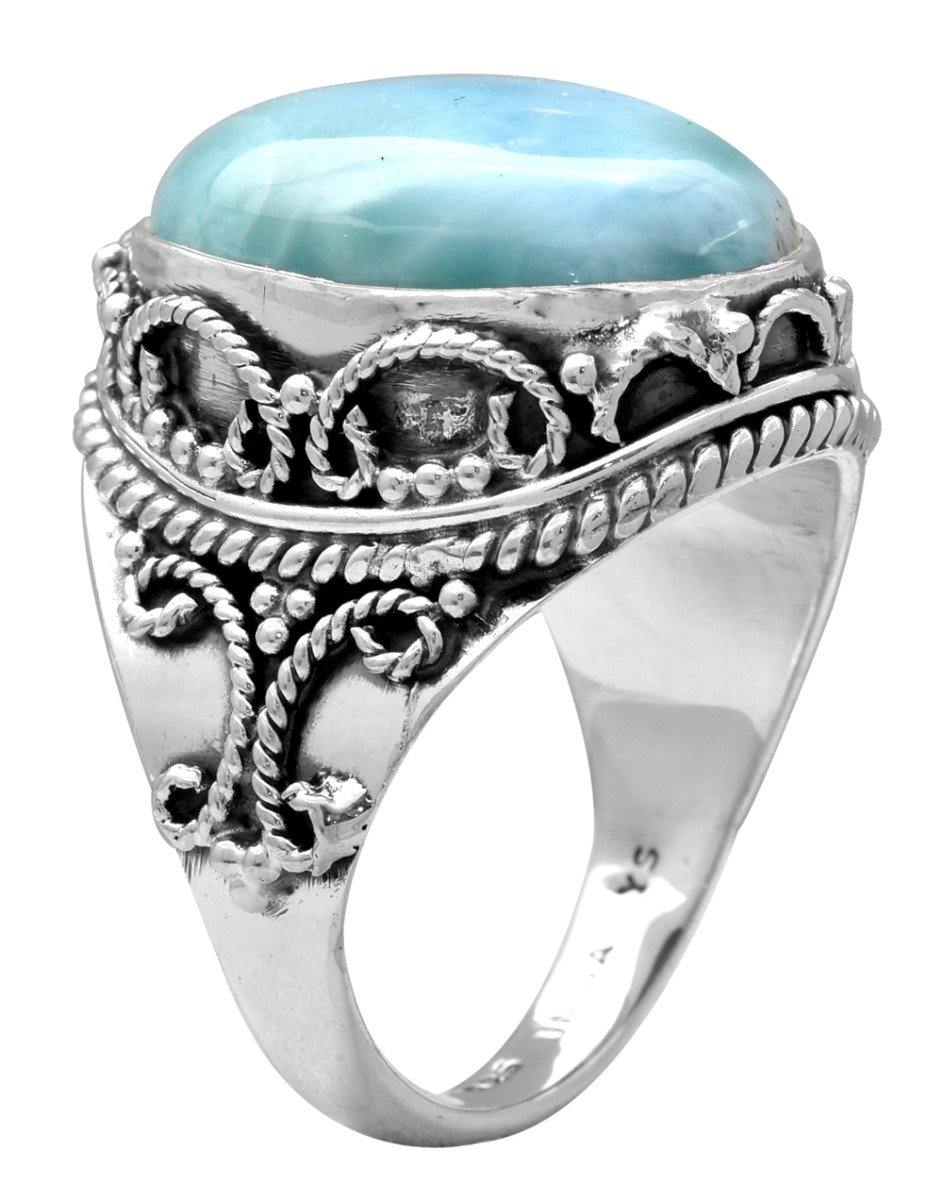 Natural Larimar Solid 925 Sterling Silver Cocktail Ring Jewelry - YoTreasure
