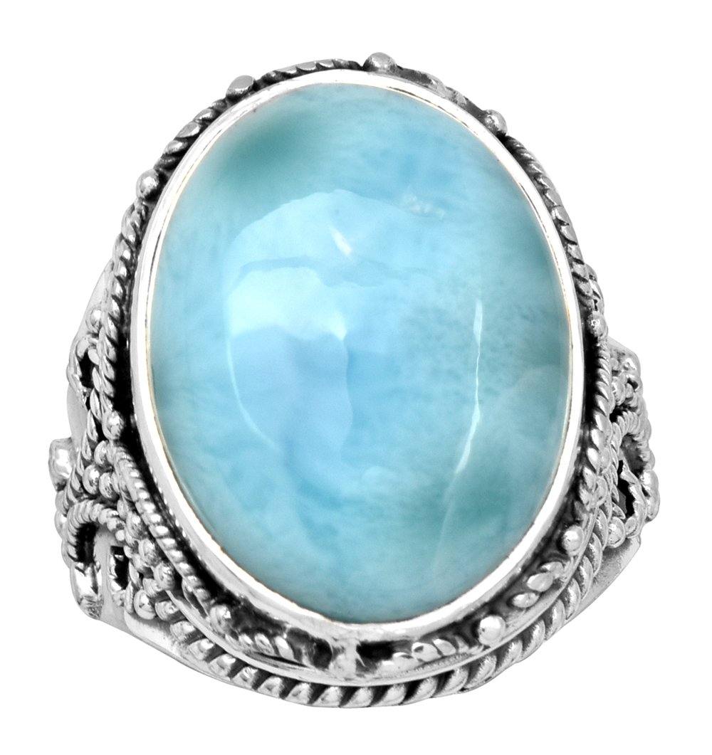 Natural Larimar Solid 925 Sterling Silver Cocktail Ring Jewelry - YoTreasure