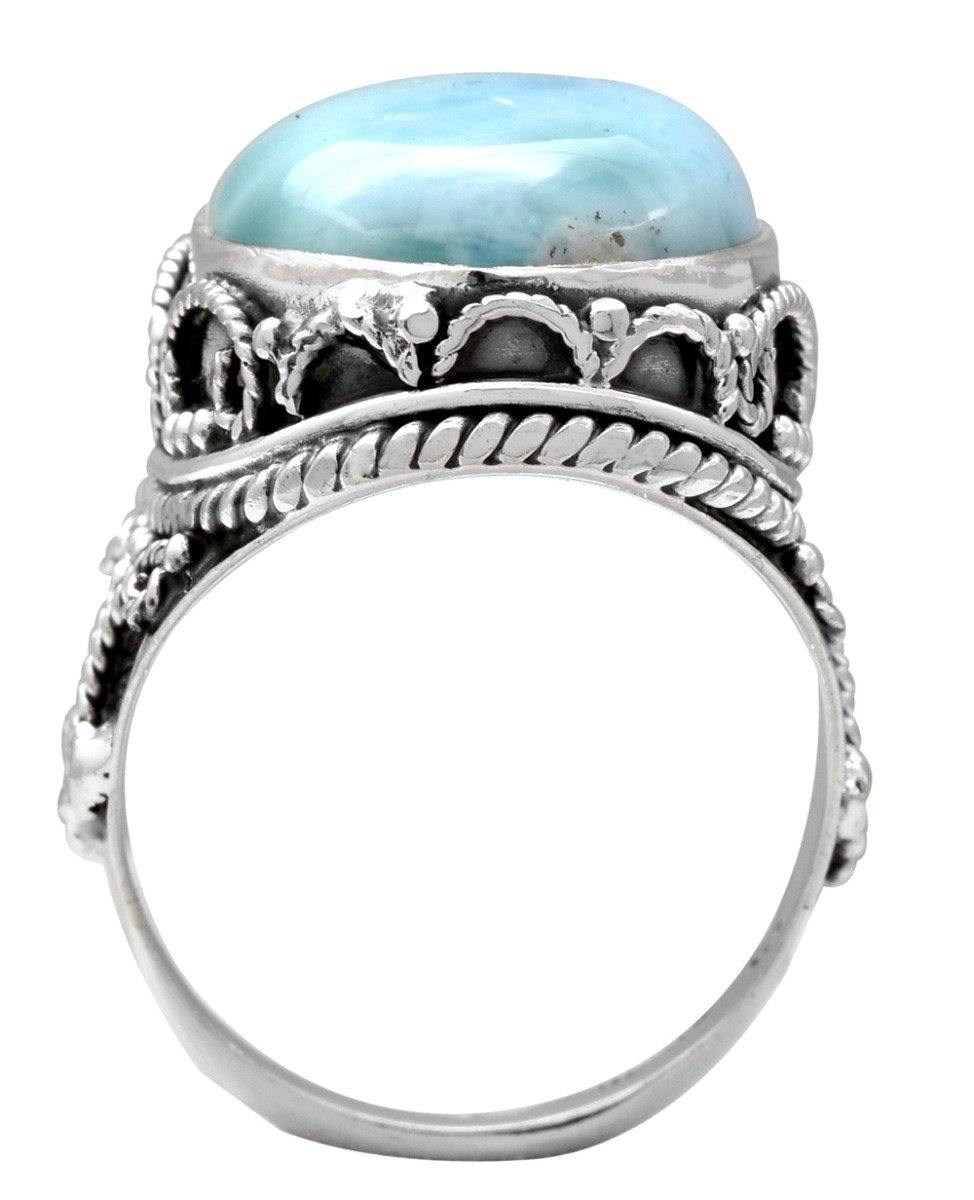 Natural Larimar Solid 925 Sterling Silver Cocktail Ring Jewelry - YoTreasure