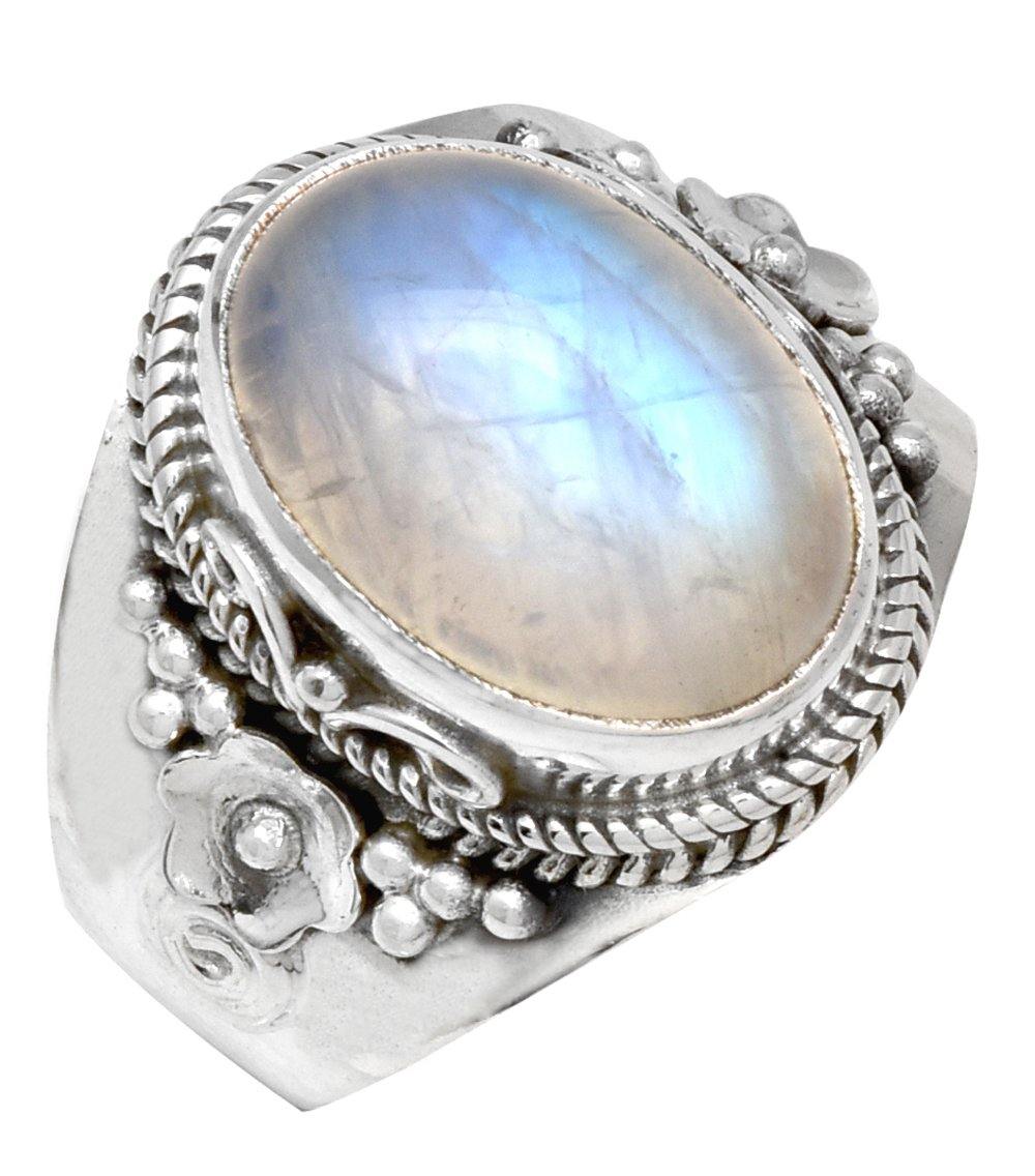 10x14 mm Moonstone Ring 925 Sterling Silver Rope Designed Solitaire Jewelry - YoTreasure