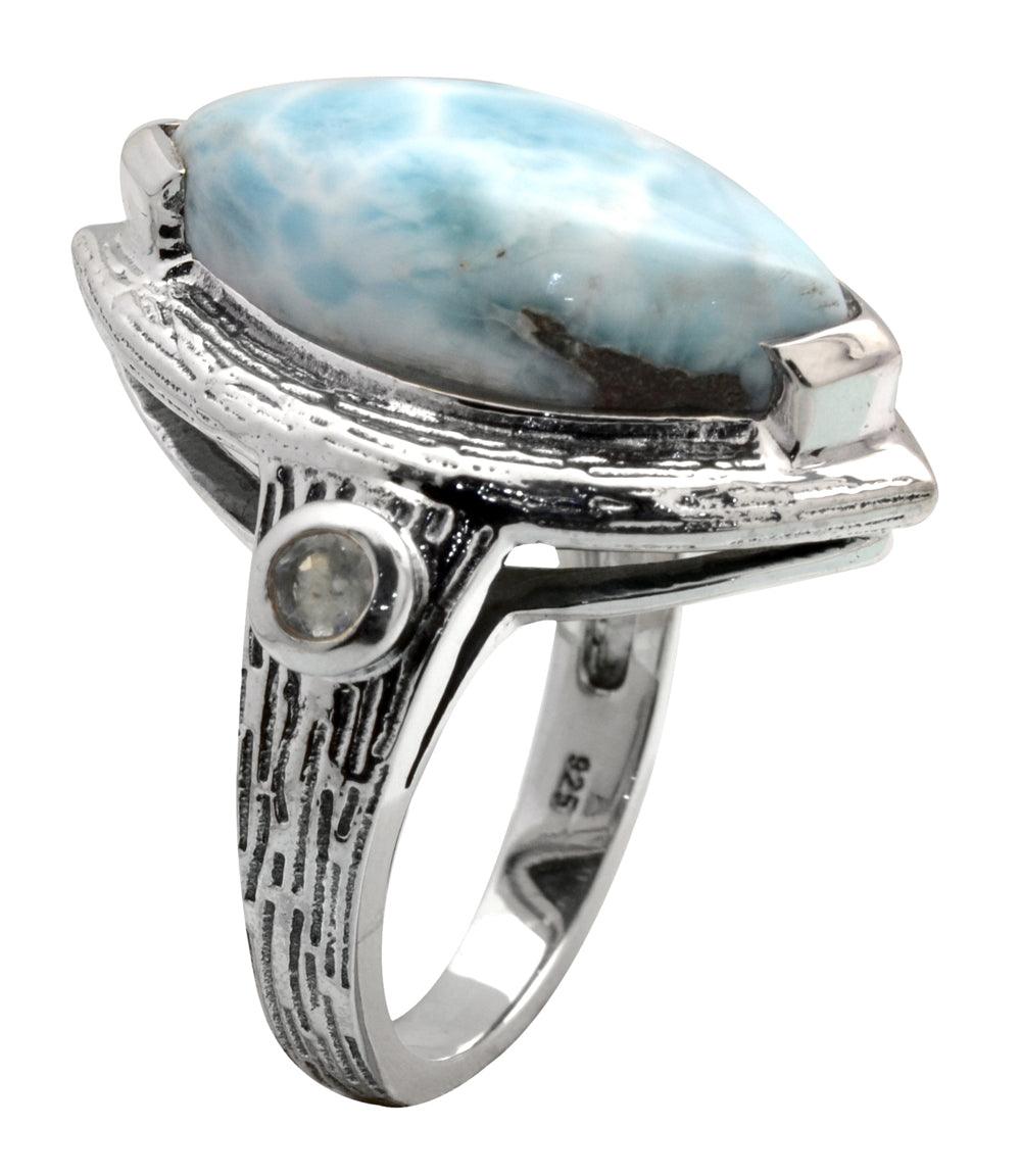 Larimar Blue Topaz Solid 925 Sterling Silver Ring Jewelry - YoTreasure