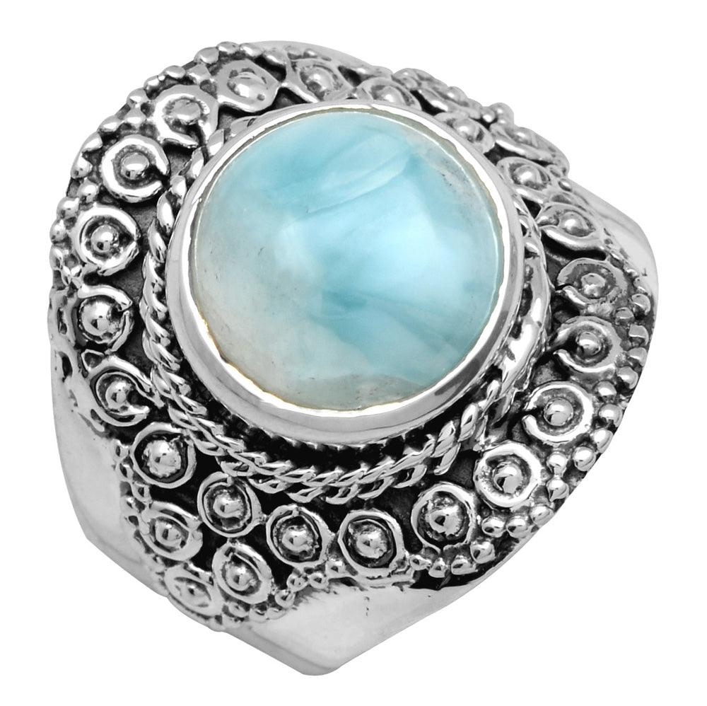 Natural Larimar Solid 925 Sterling Silver Ring Jewelry - YoTreasure