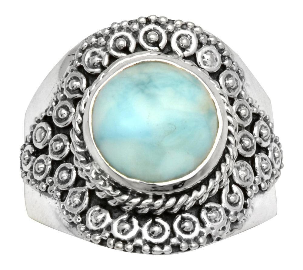 Natural Larimar Solid 925 Sterling Silver Ring Jewelry - YoTreasure