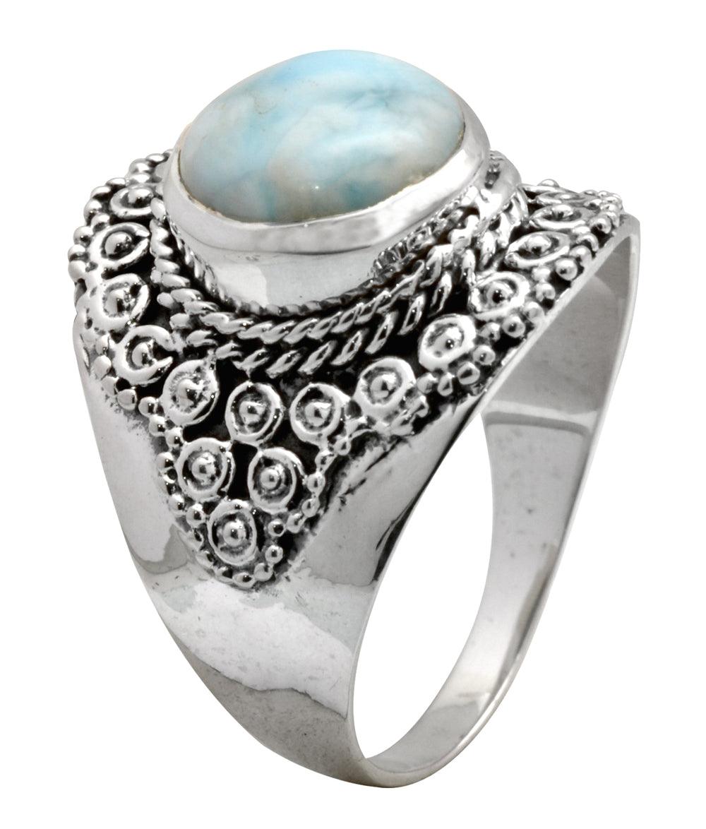 Natural Larimar Solid 925 Sterling Silver Ring Jewelry - YoTreasure