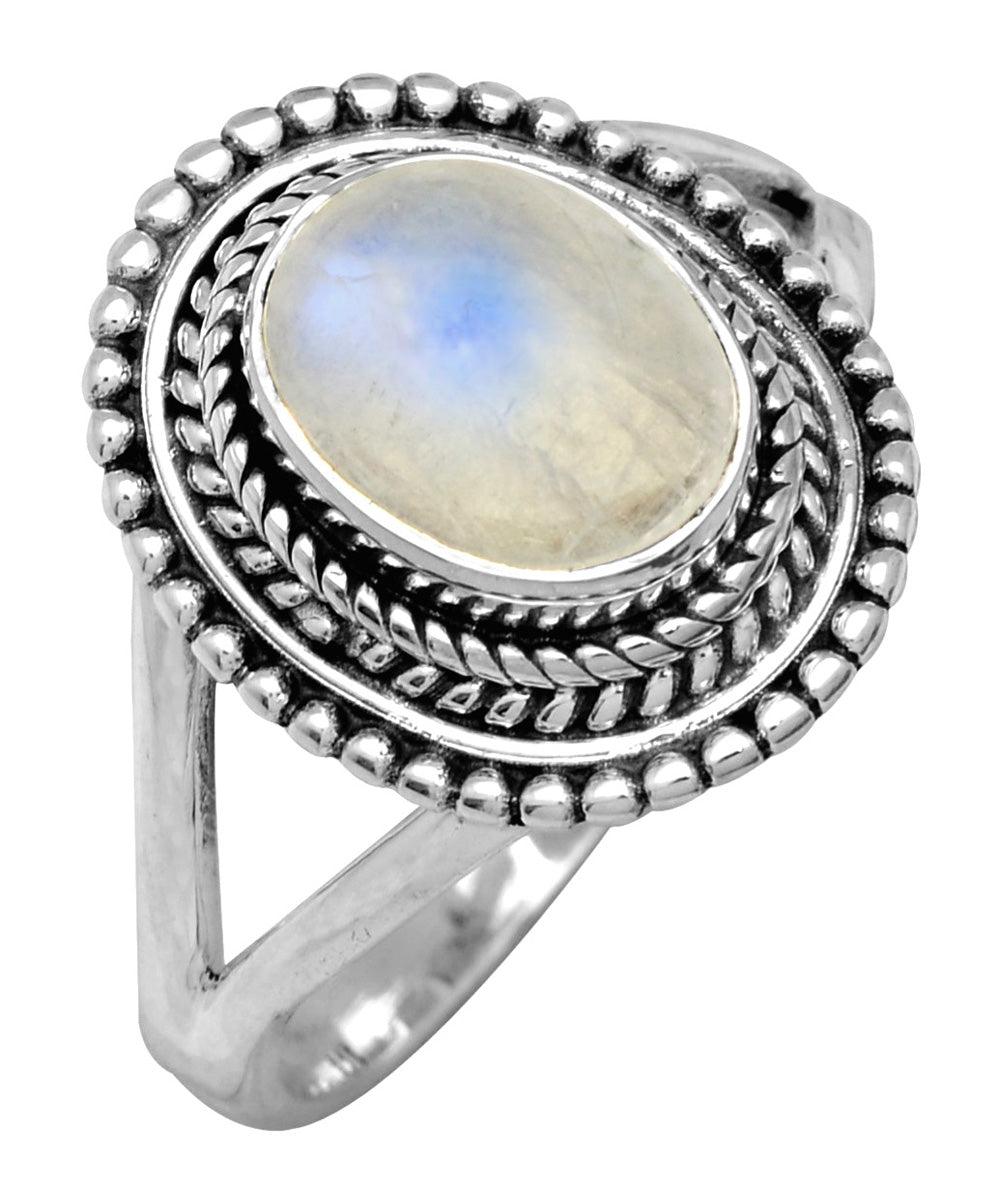 Rainbow Moonstone Solid 925 Silver Gemstone Ring - YoTreasure