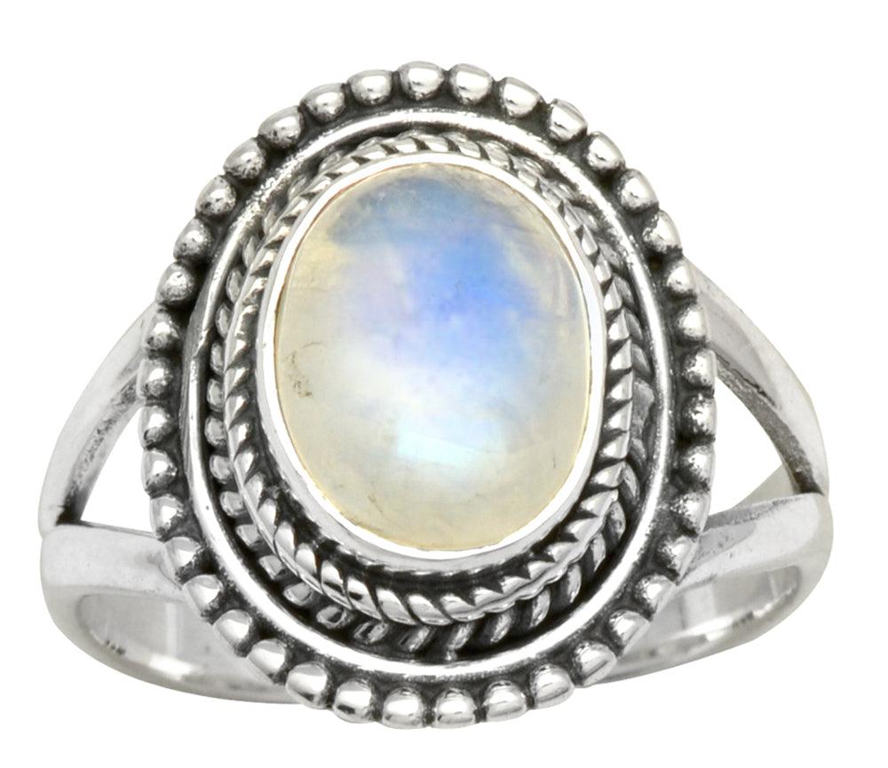 Rainbow Moonstone Solid 925 Silver Gemstone Ring - YoTreasure