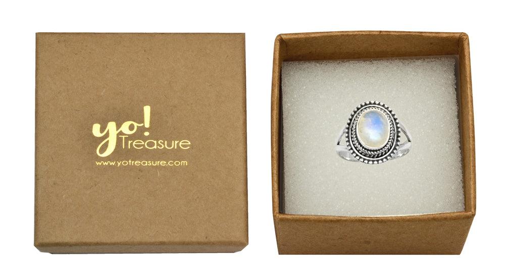 Rainbow Moonstone Solid 925 Silver Gemstone Ring - YoTreasure