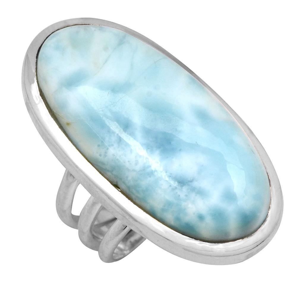 Natural Larimar Solid 925 Sterling Silver Ring - YoTreasure