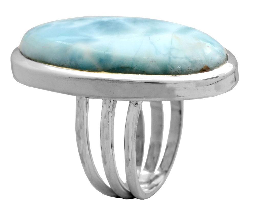 Natural Larimar Solid 925 Sterling Silver Ring - YoTreasure