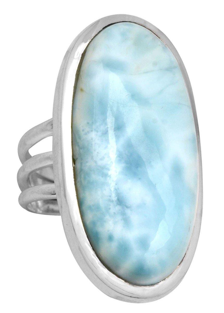 Natural Larimar Solid 925 Sterling Silver Ring - YoTreasure