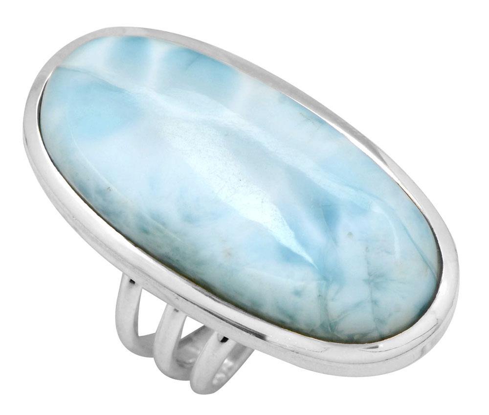 Natural Larimar 925 Sterling Silver Rings Silver Jewelry - YoTreasure