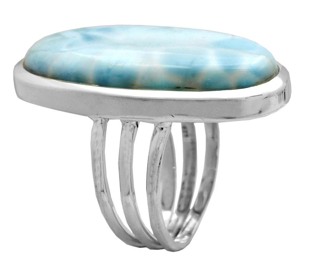 Natural Larimar 925 Sterling Silver Rings Silver Jewelry - YoTreasure