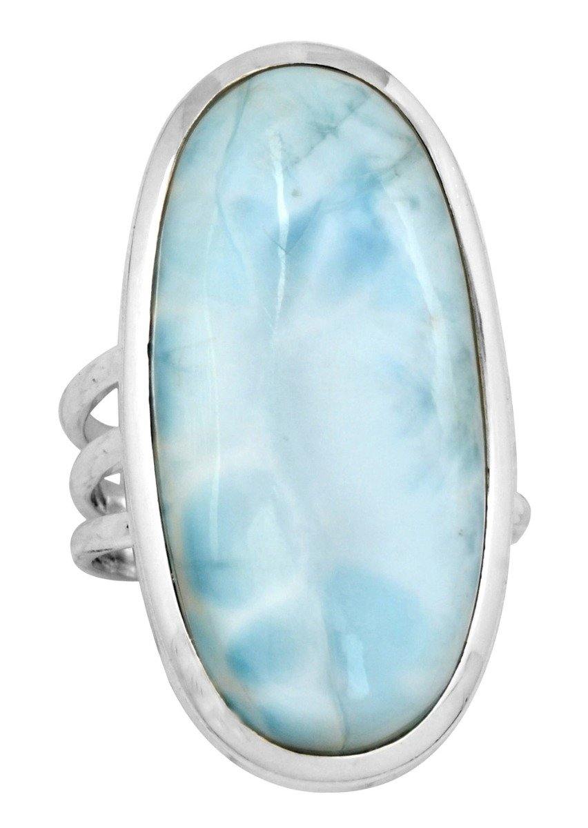 Natural Larimar 925 Sterling Silver Rings Silver Jewelry - YoTreasure