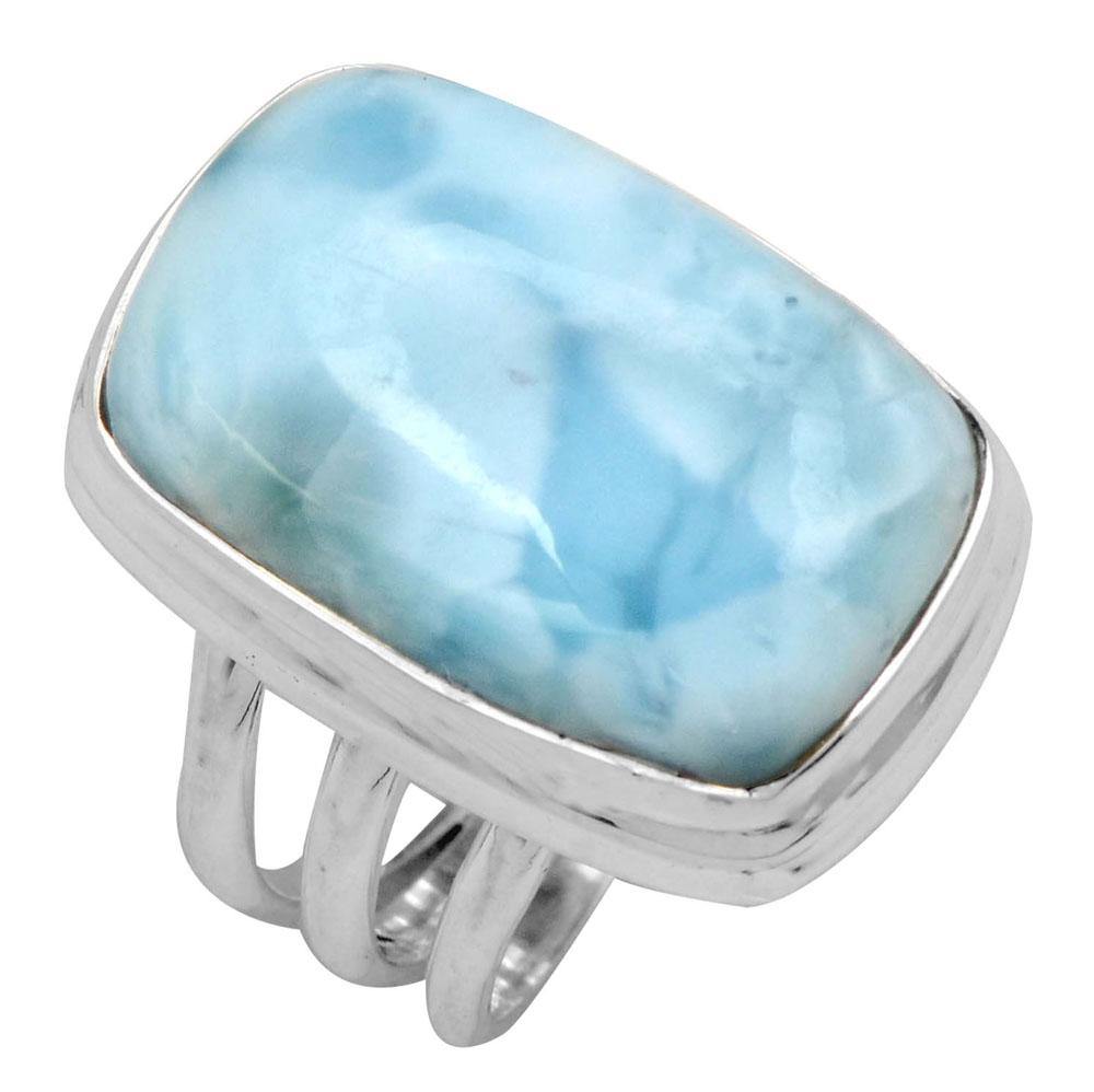Natural Larimar 925 Sterling Silver Rings Silver Jewelry - YoTreasure