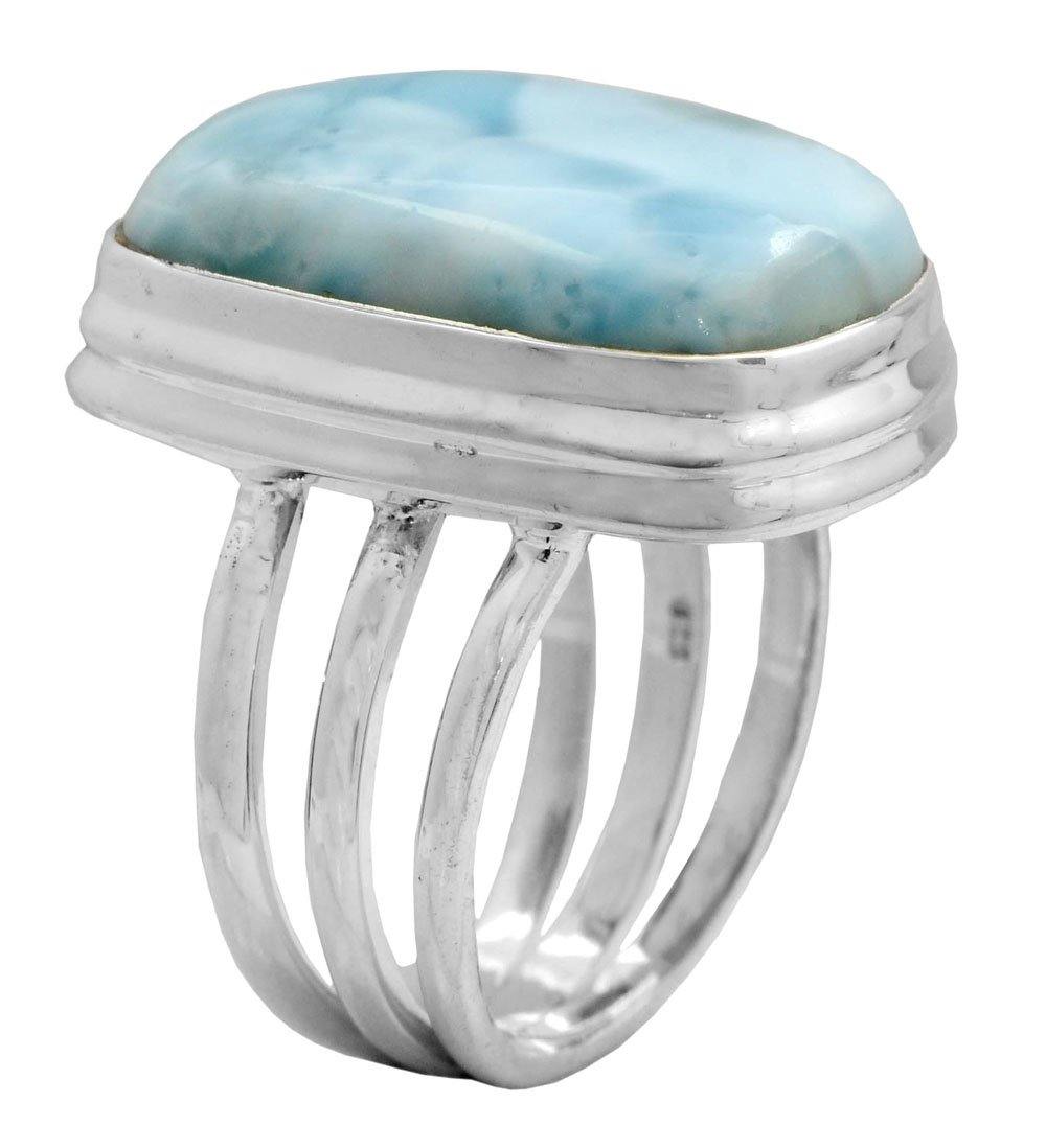 Natural Larimar 925 Sterling Silver Rings Silver Jewelry - YoTreasure