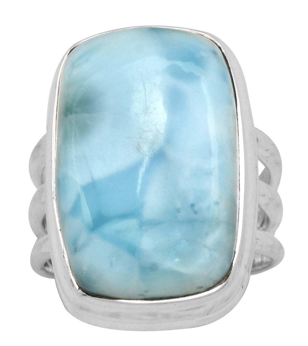 Natural Larimar 925 Sterling Silver Rings Silver Jewelry - YoTreasure