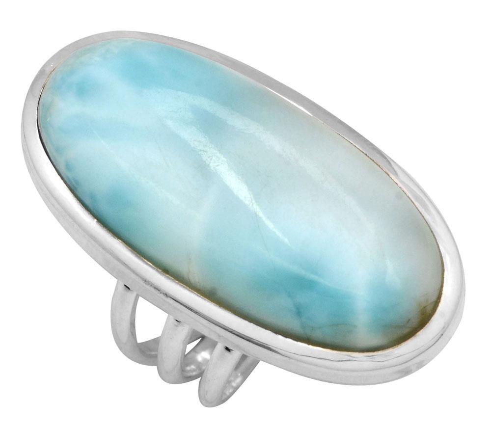 Natural Larimar 925 Sterling Silver Rings Silver Jewelry - YoTreasure