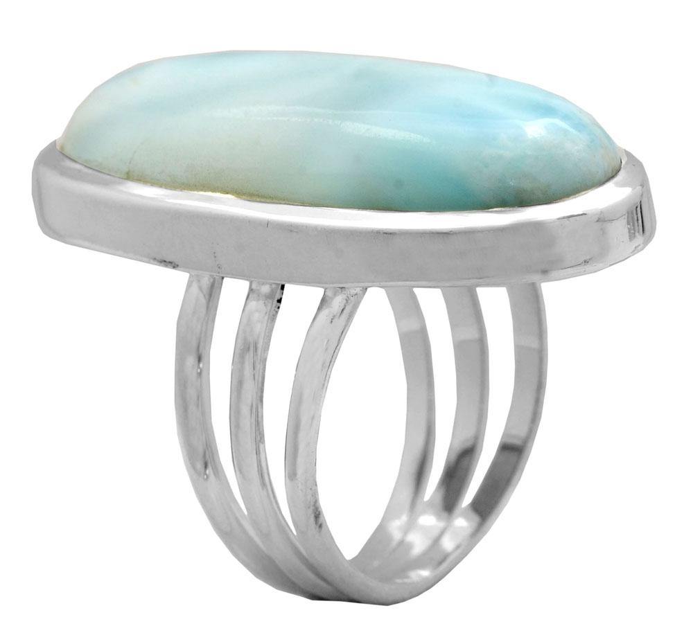 Natural Larimar 925 Sterling Silver Rings Silver Jewelry - YoTreasure