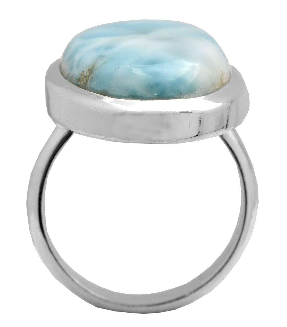Natural Larimar 925 Sterling Silver Rings Silver Jewelry - YoTreasure