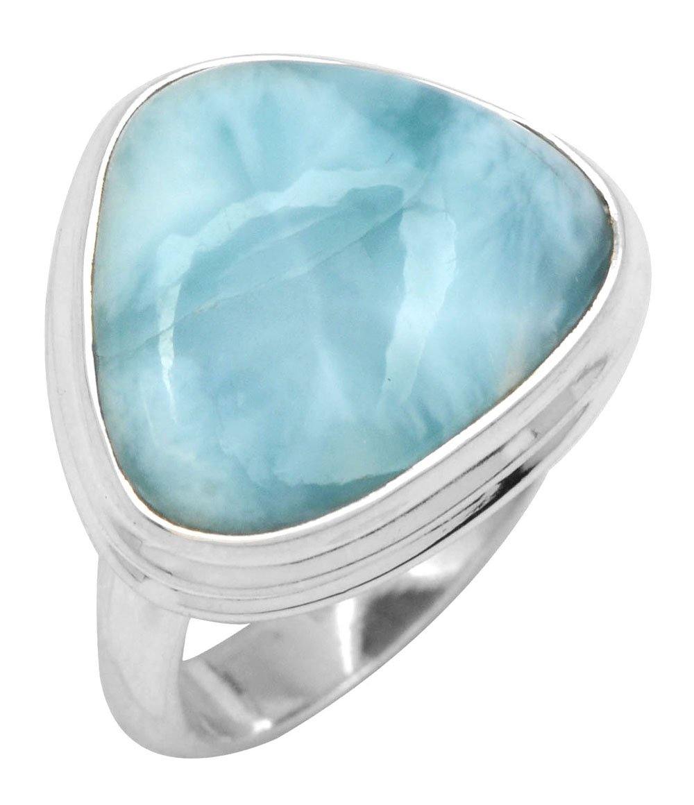 Natural Larimar 925 Sterling Silver Rings Silver Jewelry - YoTreasure