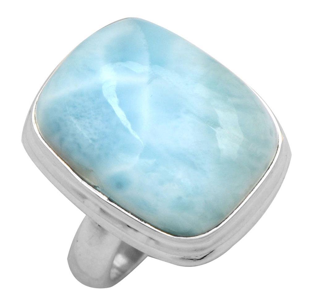Natural Larimar 925 Sterling Silver Rings Silver Jewelry - YoTreasure