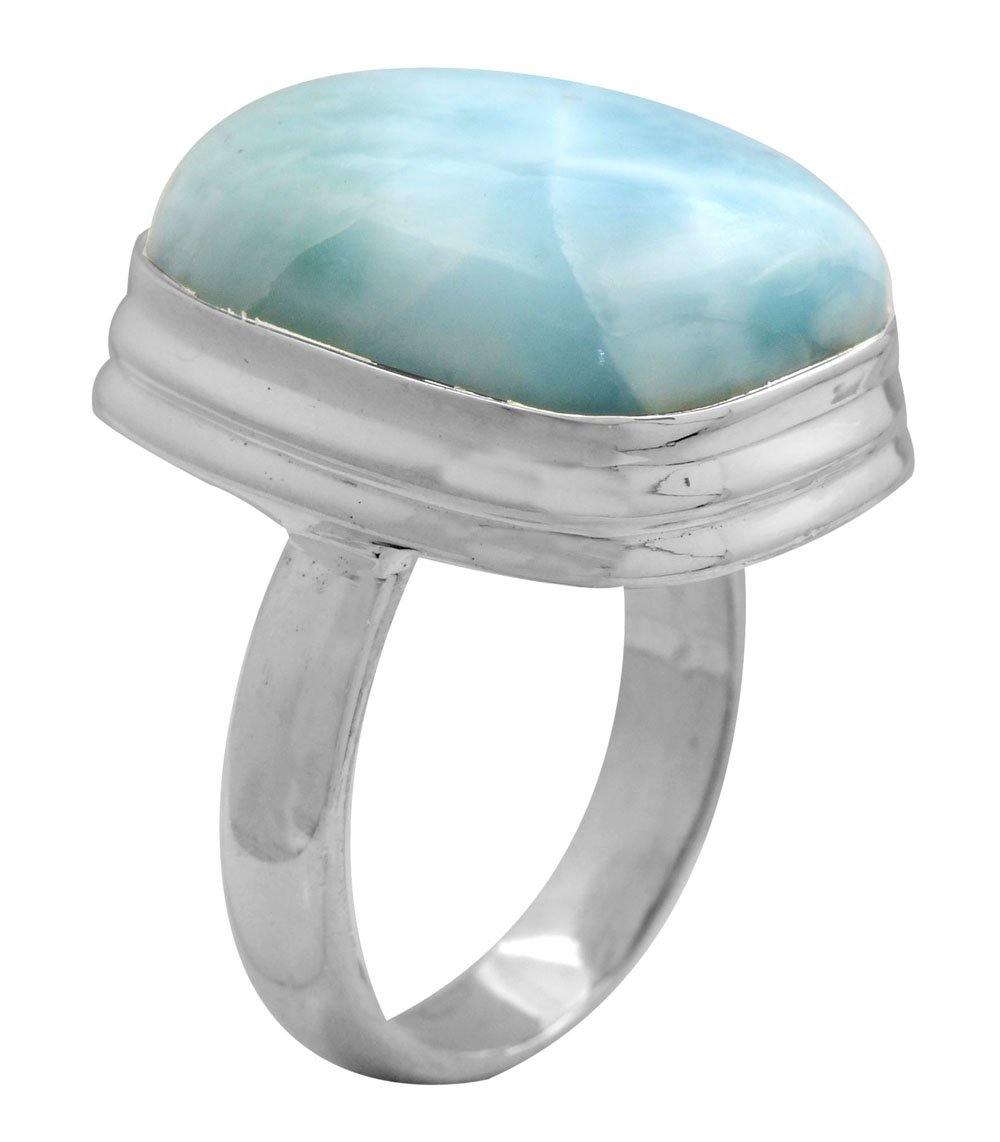 Natural Larimar 925 Sterling Silver Rings Silver Jewelry - YoTreasure