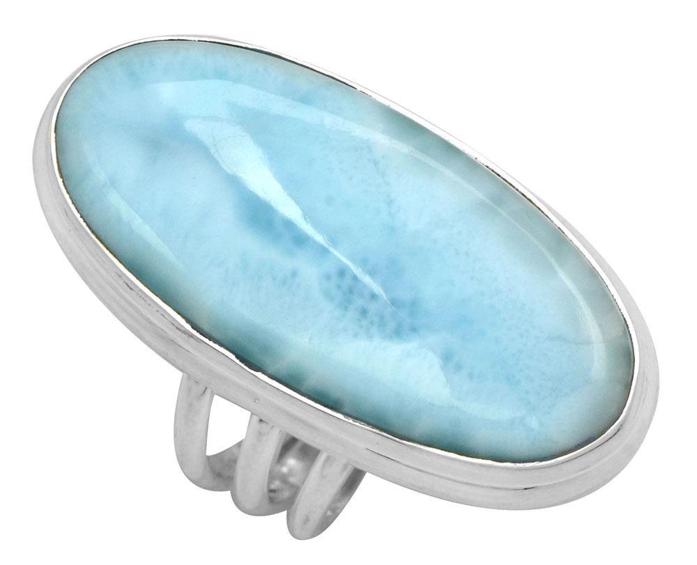 Natural Larimar 925 Sterling Silver Rings Silver Jewelry - YoTreasure