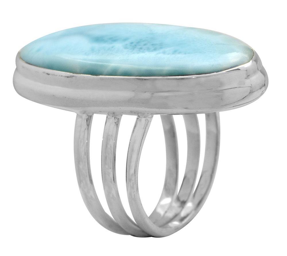 Natural Larimar 925 Sterling Silver Rings Silver Jewelry - YoTreasure