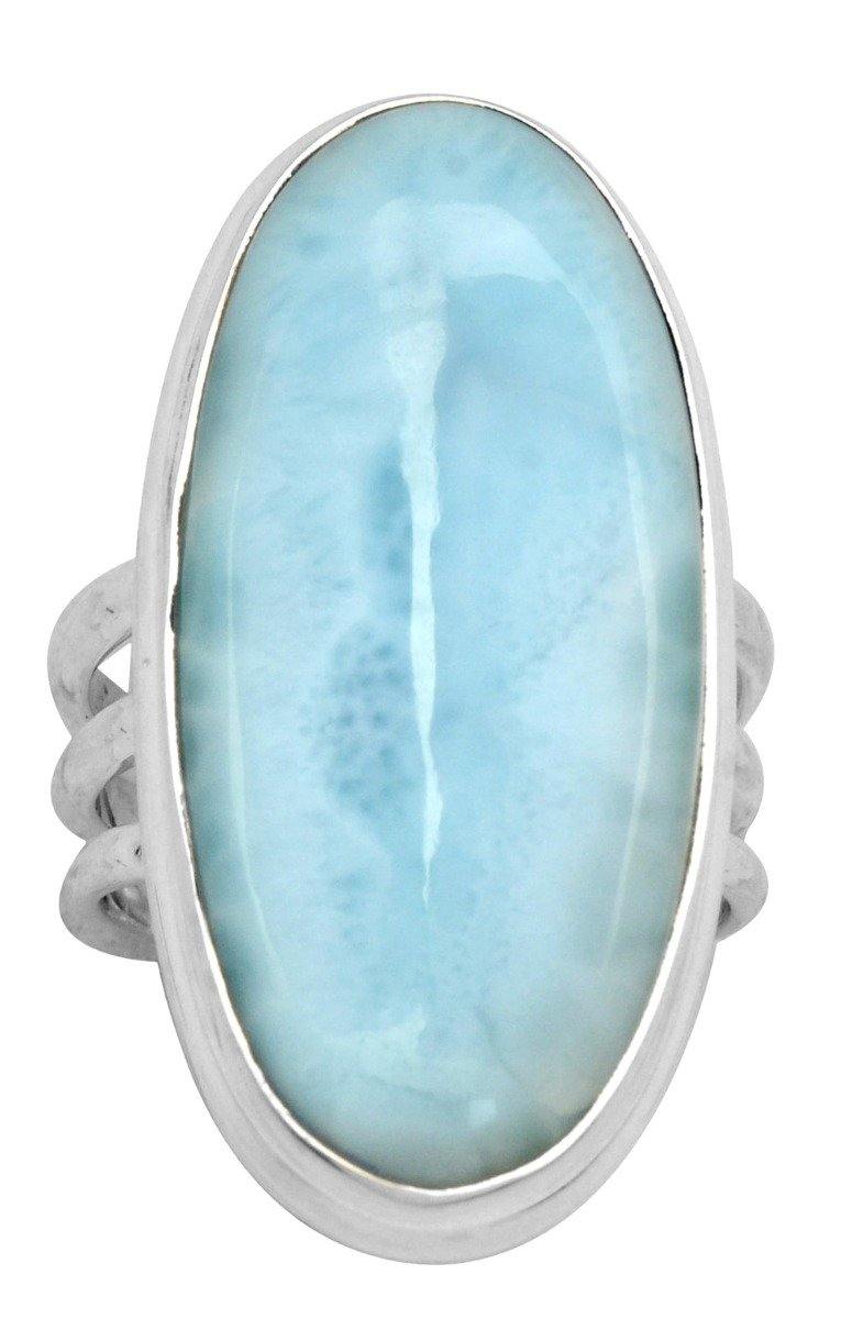 Natural Larimar 925 Sterling Silver Rings Silver Jewelry - YoTreasure