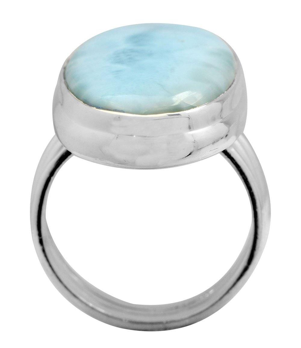 Natural Larimar 925 Sterling Silver Rings Silver Jewelry - YoTreasure
