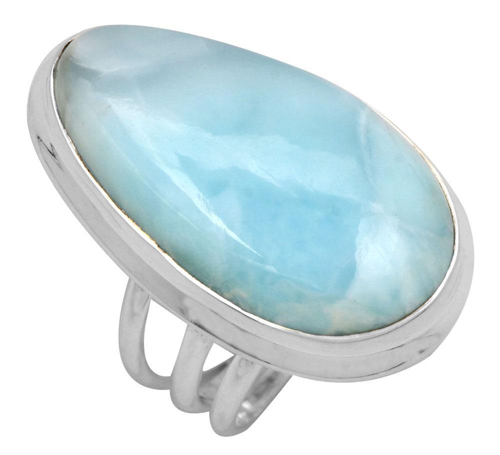 Natural Larimar 925 Sterling Silver Rings Silver Jewelry - YoTreasure