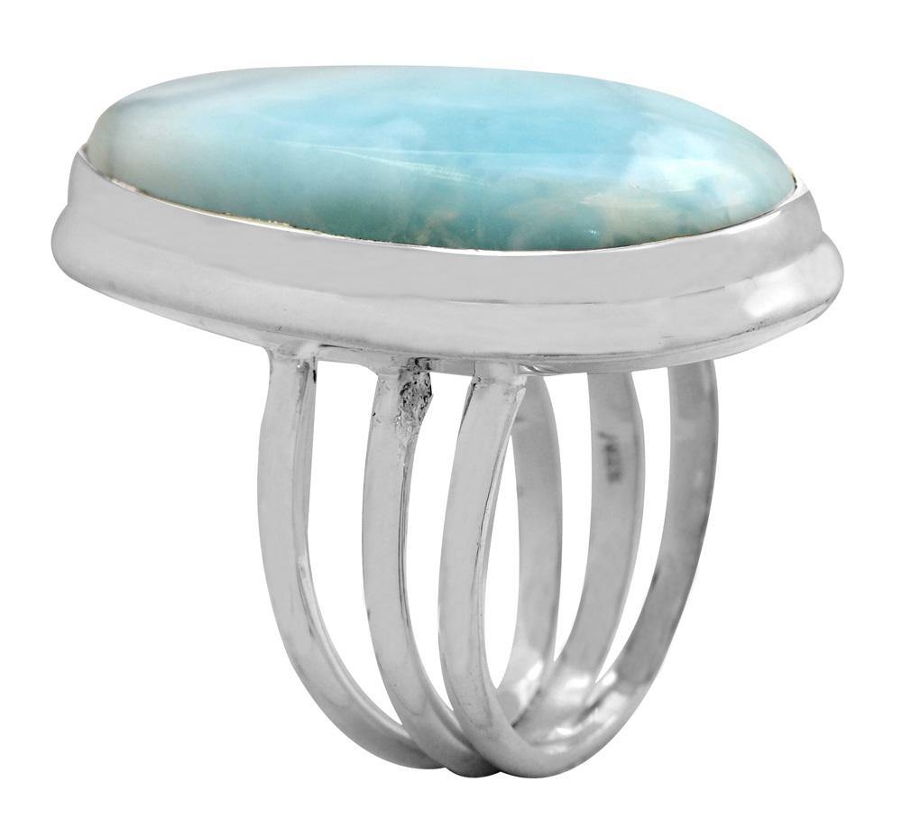 Natural Larimar 925 Sterling Silver Rings Silver Jewelry - YoTreasure