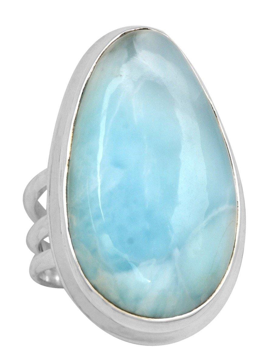 Natural Larimar 925 Sterling Silver Rings Silver Jewelry - YoTreasure