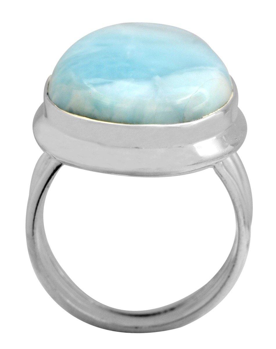 Natural Larimar 925 Sterling Silver Rings Silver Jewelry - YoTreasure
