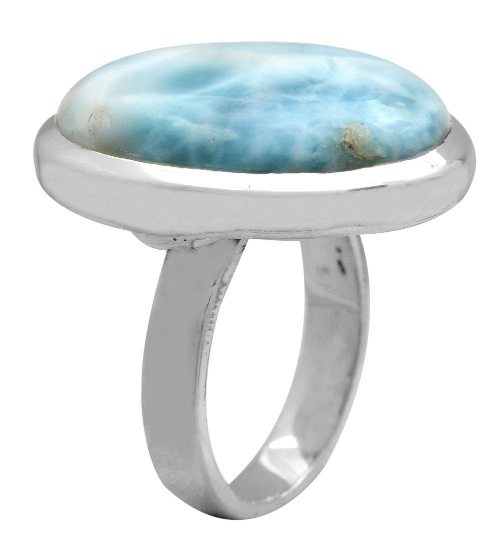 Natural Larimar 925 Sterling Silver Rings Silver Jewelry - YoTreasure